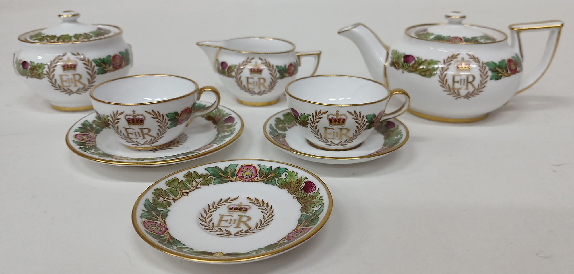 Miniature tea set celebrating Queen Elizabeth II