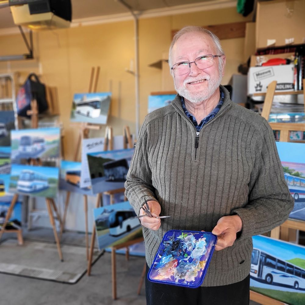 Wally Trickett at home in his studio