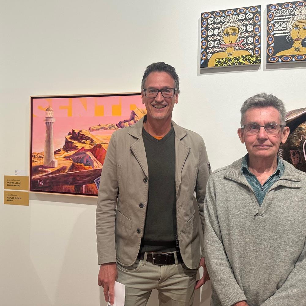 Christopher Davidson and Frank Minehan in front of winning piece Sentry