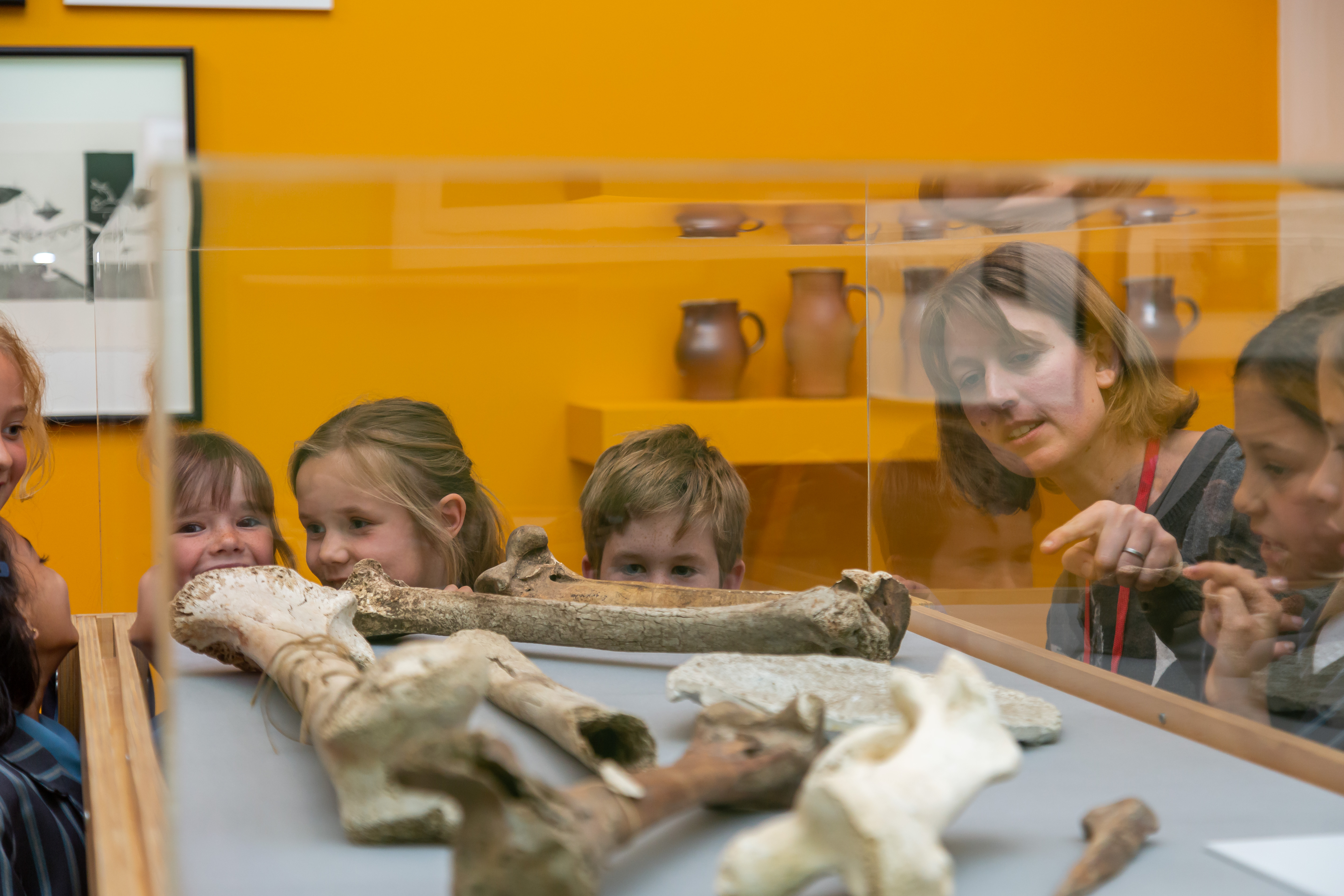 One of our educators, Becky talks about the moa bones to a group of school childre