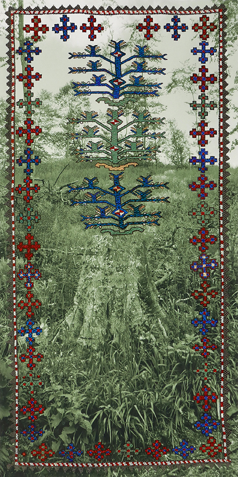 Susanne Slavick, Tree of Life Caucasus, 2020, Gouache, on Hahnemühle paper, 60 x 30 inches