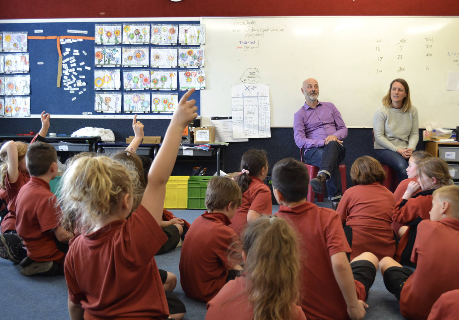 Students at Douglas Park School with Museum Educator Kate Devenny and artist Richard Reddaway.