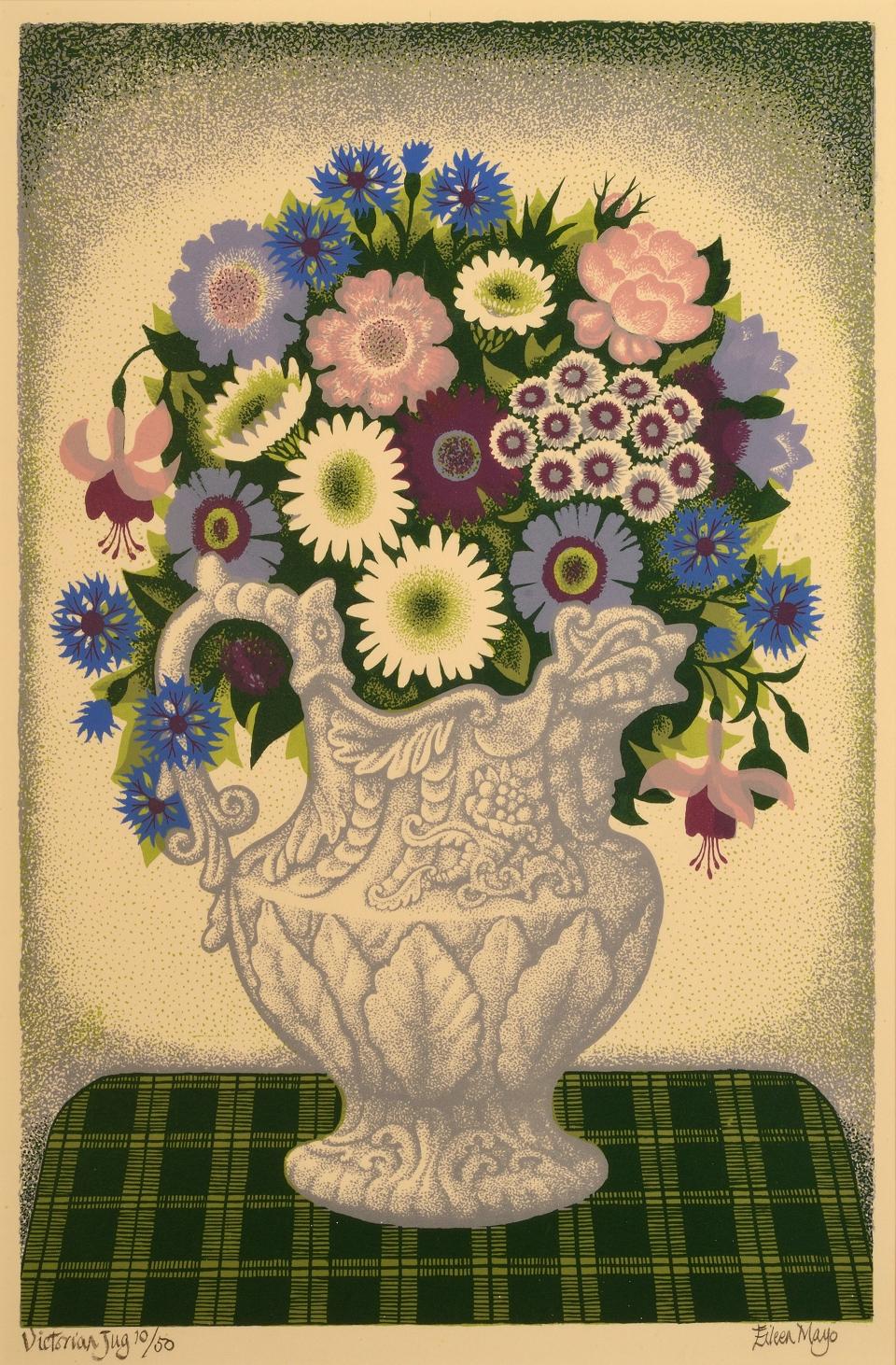Eileen Mayo  Victorian Jug (1984) screenprint 10/50, 450 x 292mm Collection of Aratoi Wairarapa Museum of Art and History. Gift of an anonymous donor.