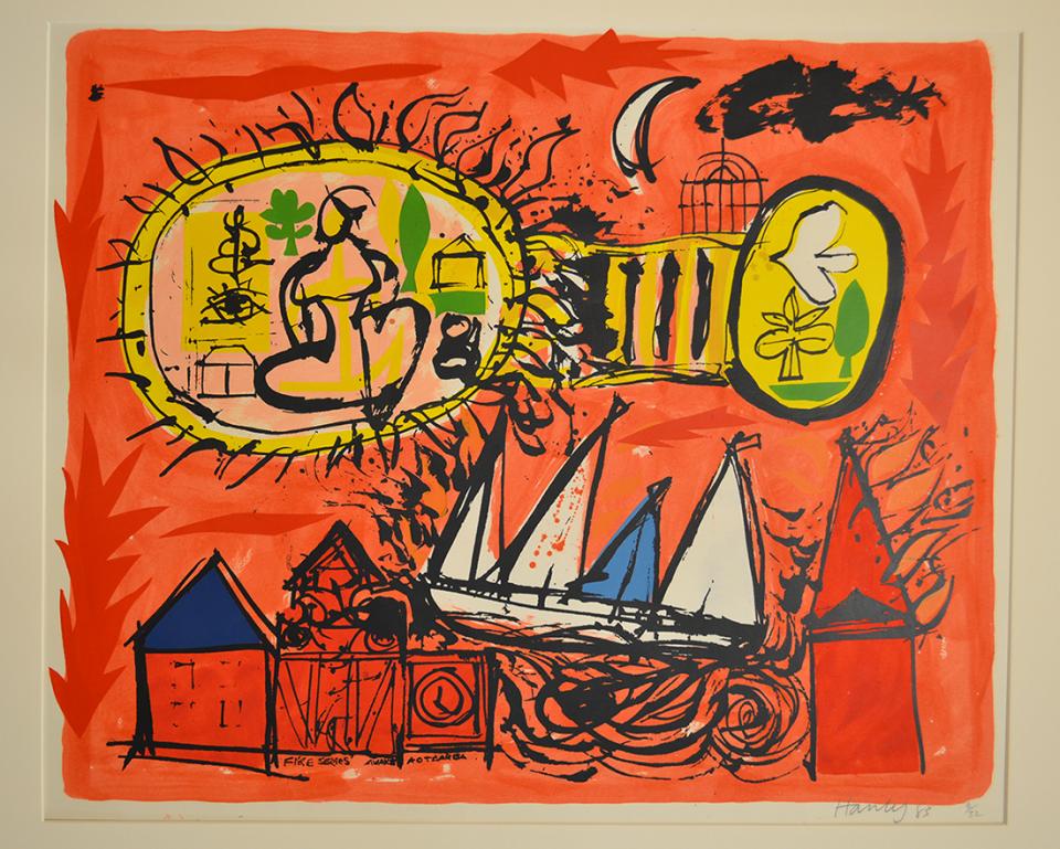 Pat Hanly, Awake Aotearoa (from the Fire Series) 4/32 (1983, screenprint, Collection of Aratoi Wairarapa Museum of Art and History. Gift of the artist.