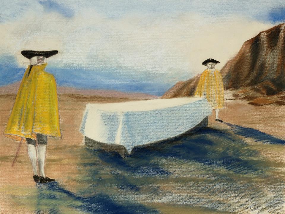 Caroline Williams Texan Standoff (1984)  pastel on paper  Collection of Aratoi Wairarapa Museum of Art and History. Morvyn Williams bequest.